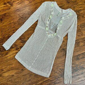 Victoria’s Secret Beaded Beige Knit Crochet Long Sleeve Swim Beach Cover-Up